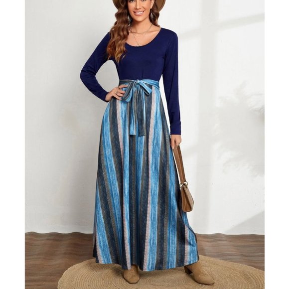 Block Striped Belted Dress - Picture 1 of 7